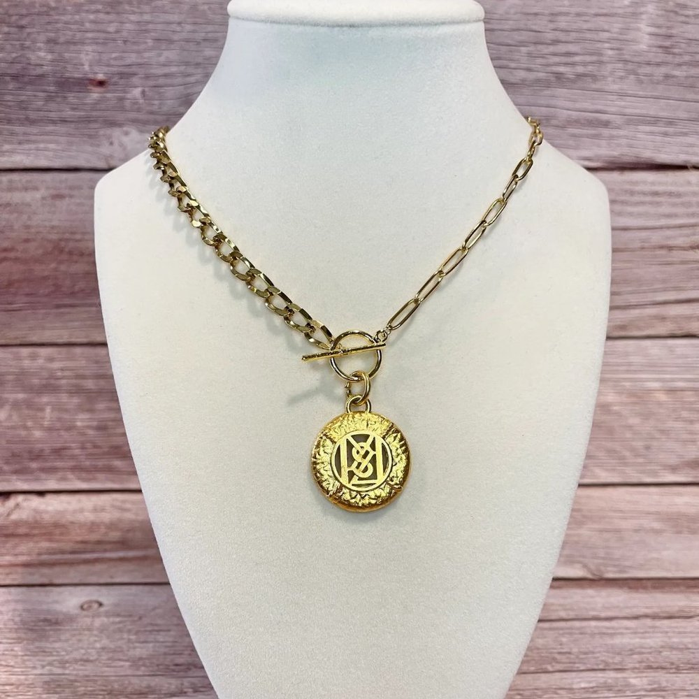 Upcycled Gold Pendant Mixed Chains Necklace